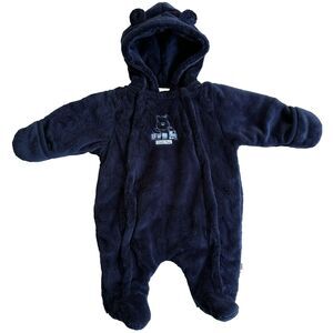 VTG Y2K Disney's Classic Winnie the Pooh Baby Navy Fleece Snowsuit with Hood 3M
